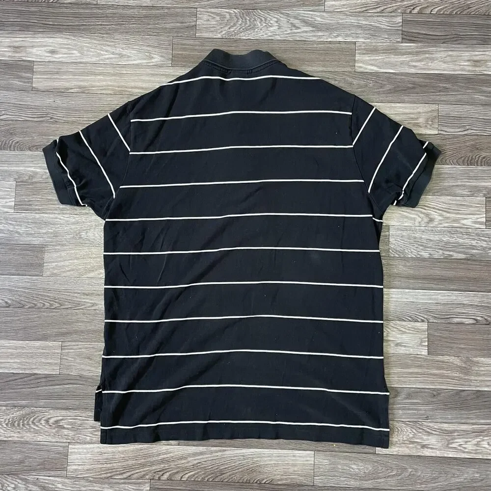 Polo Ralph Lauren Short Sleeve Polo Shirt Men’s XL Black White Striped Pony Logo